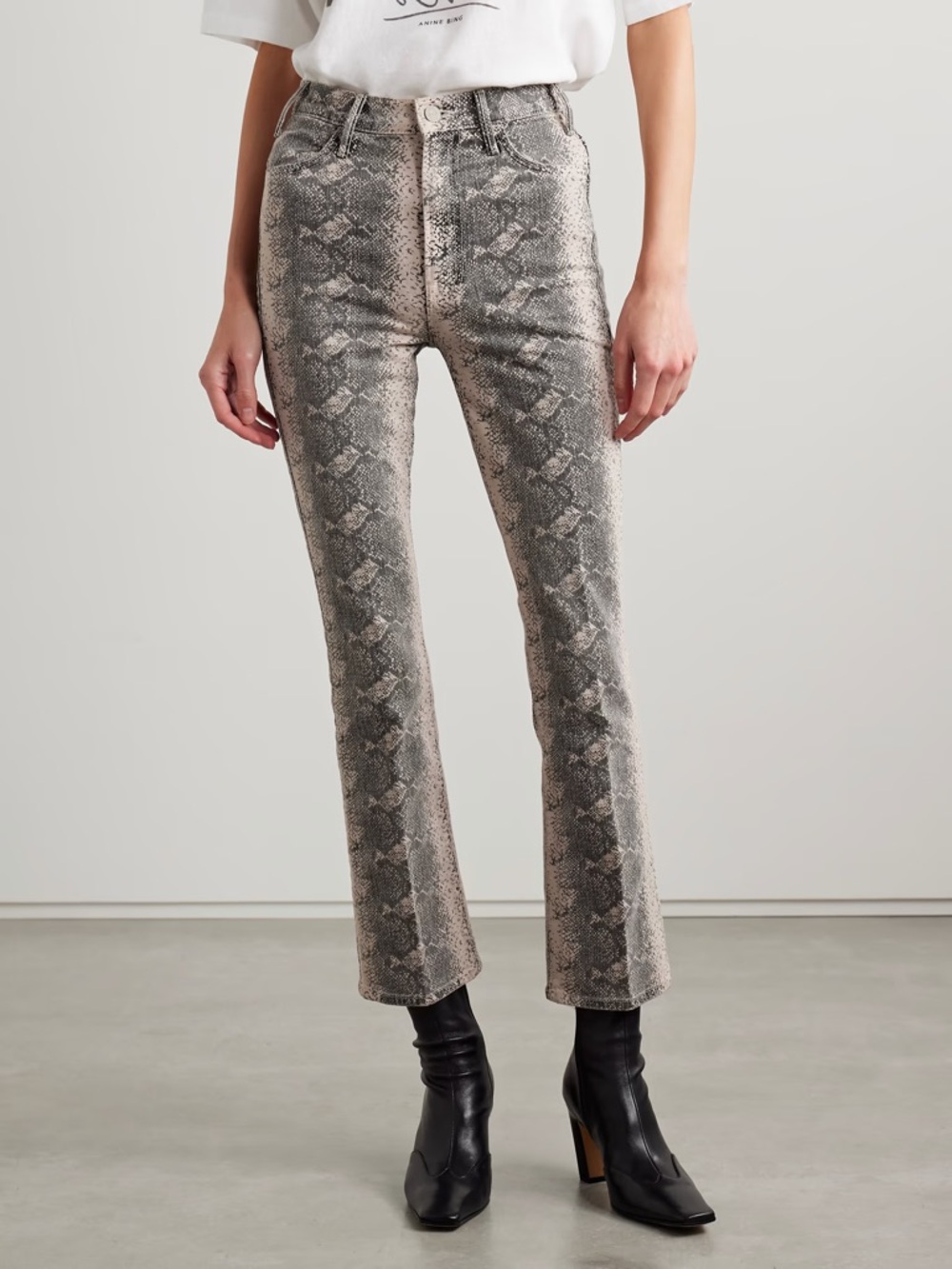 NWT MOTHER ‘The Huster Flood’ Snake
Print High Rise Cropped Flare Jeans Sz 10/30